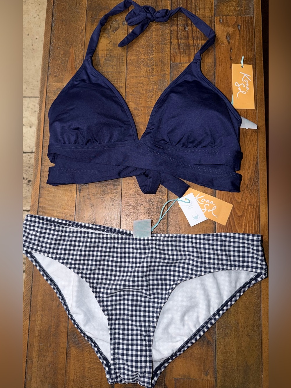 Kona Sol Navy Halter Top with Navy & White Gingham Bottoms